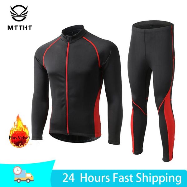 

racing sets winter warm men jacket cycling jersey long sleeve set road windproof waterproof team clothing mtb fleece shirt, Black;blue