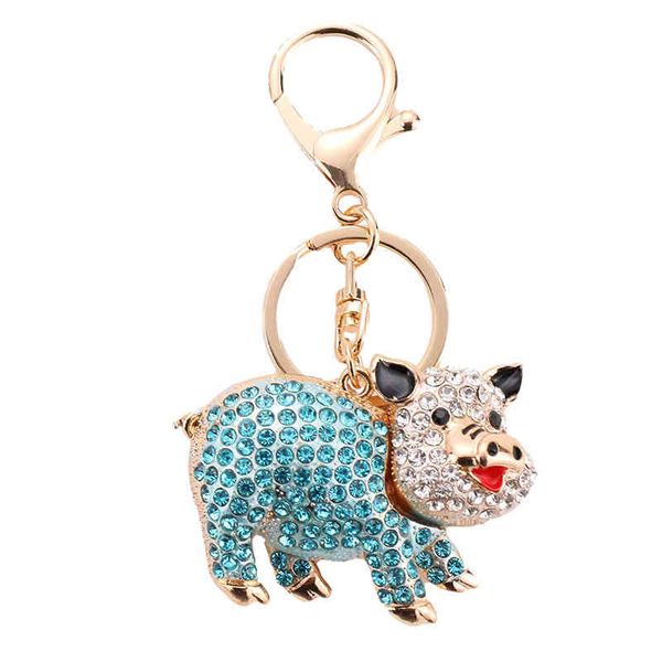 

european and american zodiac pendant small gift creative rhinestone cartoon pig couple keychain, Silver