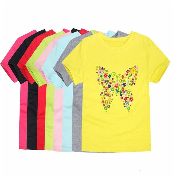 

summer brand baby girls t shirts kids butterfly flower children floral for girl, Blue