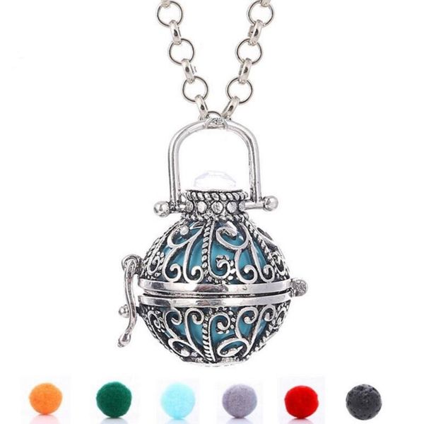 

aromatherapy essential oil diffuser necklaces hollowed out locket pendants necklace for women girls fashion jewelry, Silver