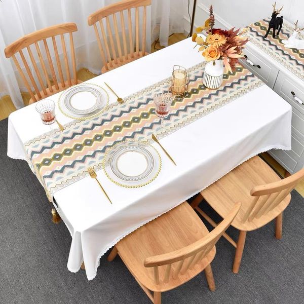 

table cloth cotton linen with flag white lace selvage waterproof oilproof no-wash wedding dining room cover