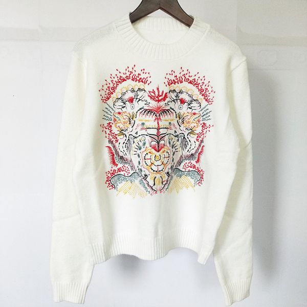

women's sweaters womens designer long sleeve spring abstract flower embroidery round neck knitted t0xm, White;black
