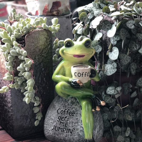 

decorative objects & figurines europe frogs drink coffee miniature resin animal crafts garden decoration wedding gift home outdoors decorat