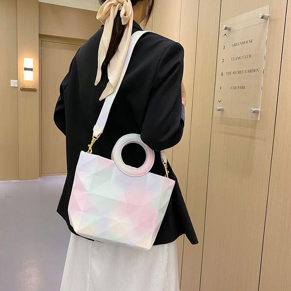 

evening bags 2021 fashion for women geometry handbag luxury leather crossbody brand style laser geometric tote bag rainbow 7colors