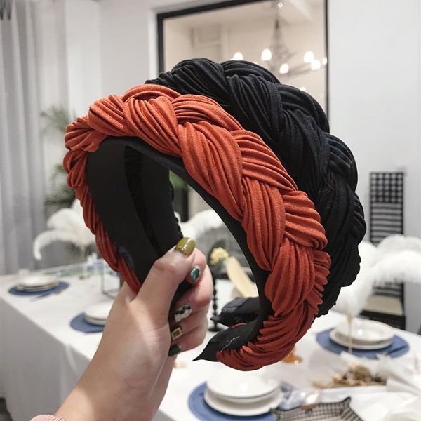 

hair accessories cross knot braid headband twist head hoop solid color pleated wide brimmed alloy chain