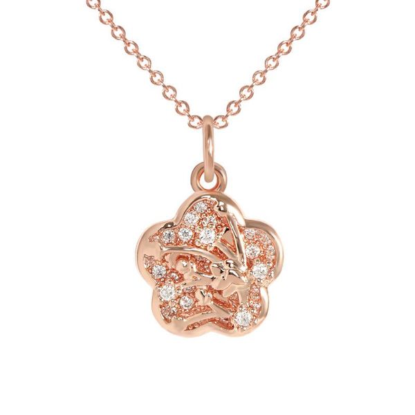 

pendant necklaces fashion luxury crystal jewelry bling rose gold cz zirconia flower necklace for women, Silver
