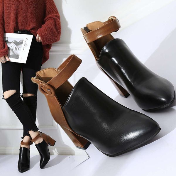 

large 35-44 martin boots women's lace up leather buckle fashion autumn and winter, Black