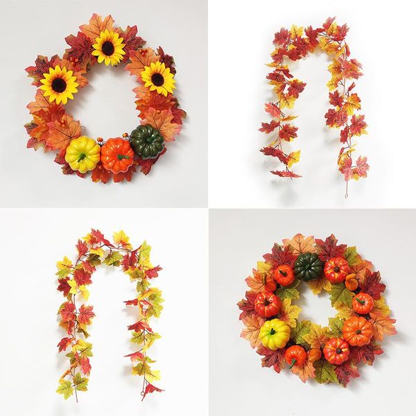 

decorative flowers & wreaths artificial autumn garland fall vine farmhouse decoration home decor pumpkin wreath for halloween