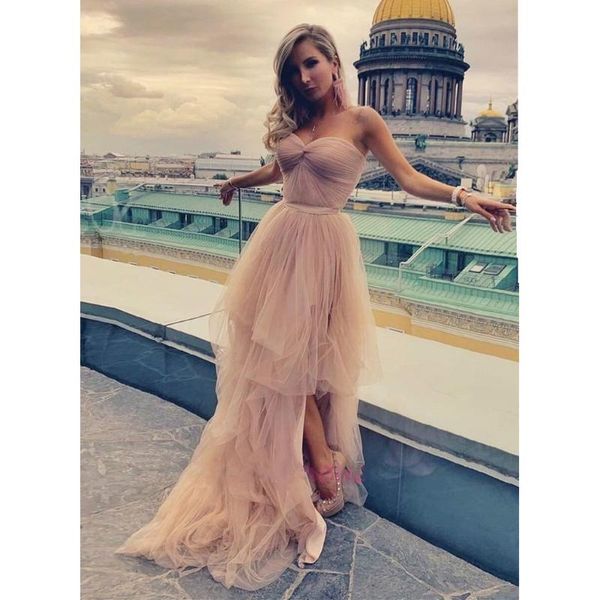 

party dresses pretty elegant homecoming long strapless sleeveless split tulle ruffles a-line women formal evening prom gowns, White;black