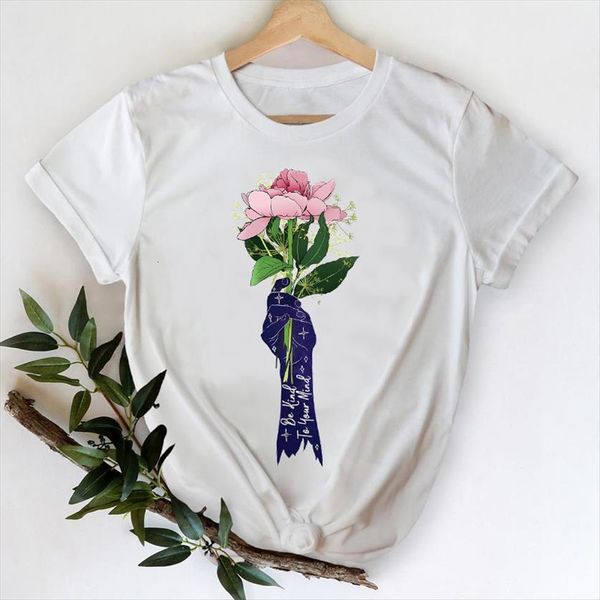 

floral girl power cute women t shirts fashion summer printing lady print graphic female tee shirt, White