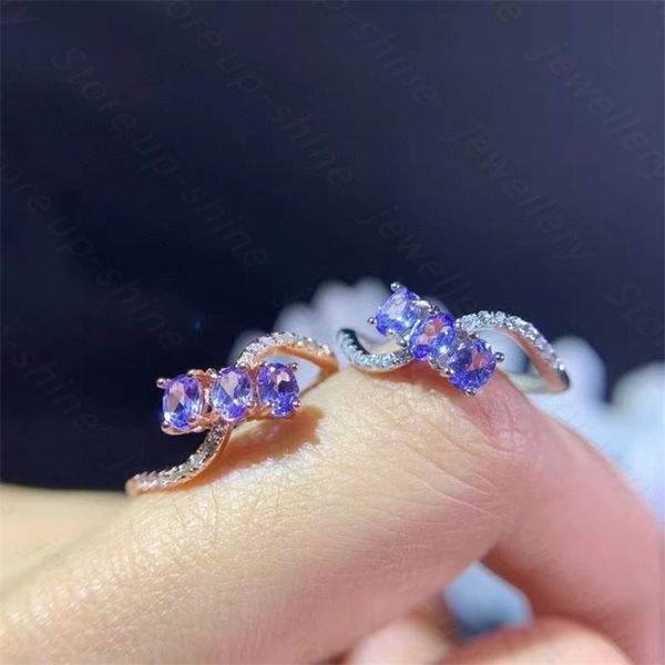 

cluster rings super beautiful high-quality tanzanite ring, 925 silver women's demonstrating youthful temperament, Golden;silver