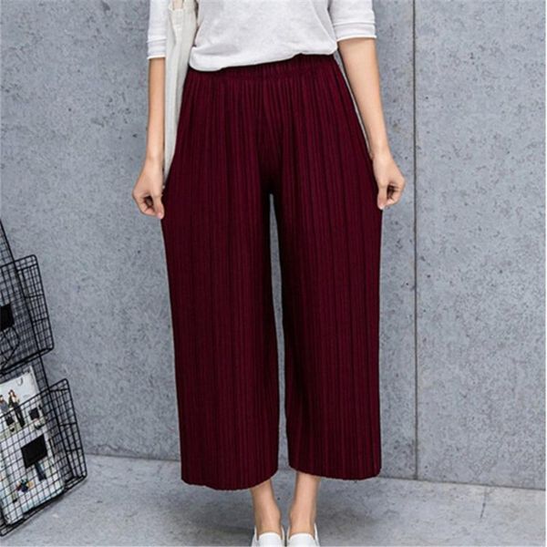 

women's pants & capris women fashion wrinkles high waist summer loose section thin wide range of chiffon legs sexy, Black;white