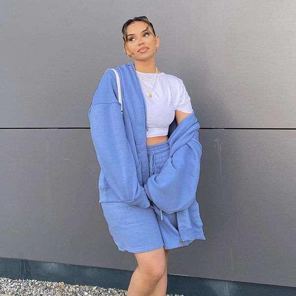 

women's tracksuits casual women tracksuit 2 two piece set oversize hoodies sweatshirts and shorts sportswear outfit solid y2k suit summ, Gray