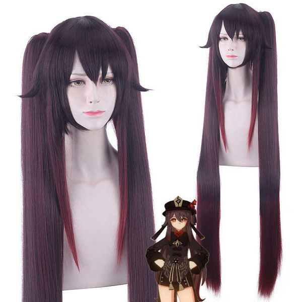 

master shengda cosplay original god walnut double tail gradual change tiger clip wig, Black