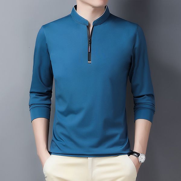 

2021 autumn young t-shirt solid color stand collar slim fit thin casual men's long sleeve, Black