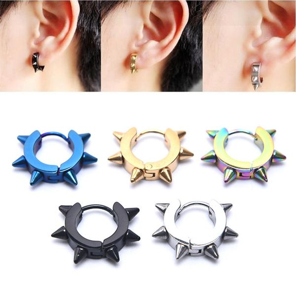 

hoop & huggie punk spike rivet ear studs stainless steel earring jewelry gifts accessories, Golden;silver