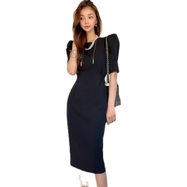 Черное крепкое платье корейские дамы сексуальное лето с короткими рукавами шейки шеи коричневые платья для женщин 210602