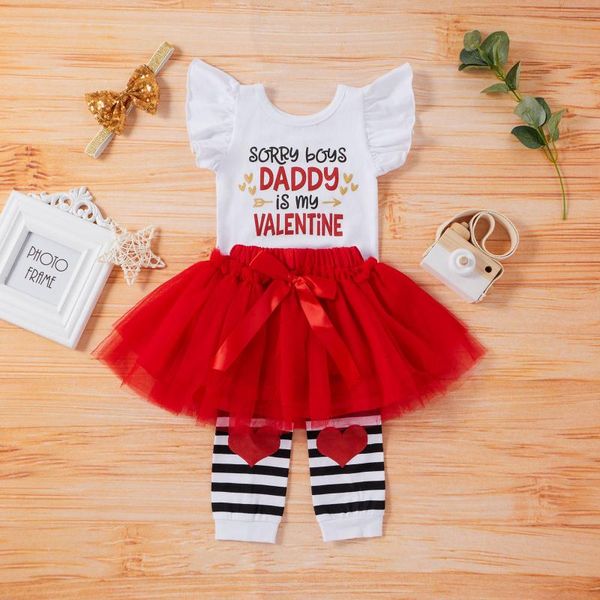 

clothing sets infant baby girls valentine's day letter printed fashion ruffle romper sleeveless bodysuit+lace tulle skirts outfits 3m-1, White