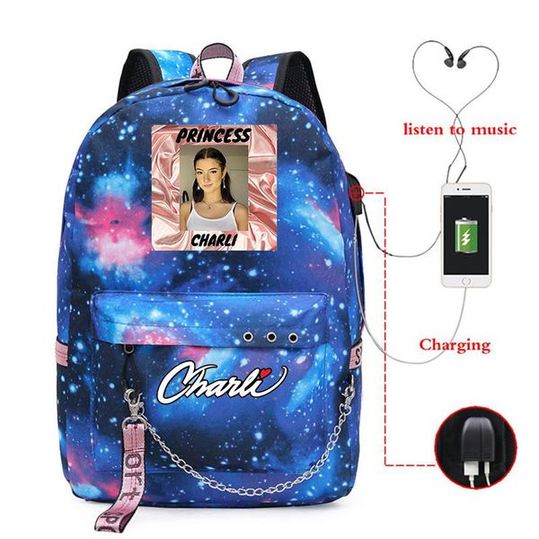

backpack backbag charli d'amelio girls school bag fashion casual women travel shoulder bags usb charging teenager ladies backpacks