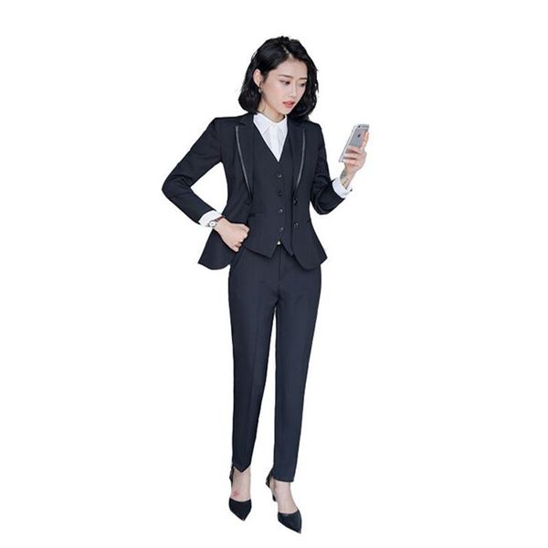 

women's suits & blazers 2021 fashion office lady work suit solid blazer + long pant 2 pieces jacket business female, White;black