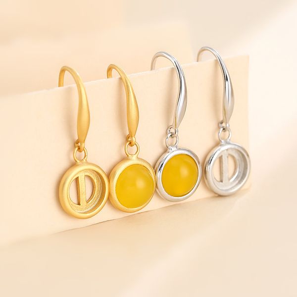 

earrings settings mount round stone solid 925 sterling silver women jewelry settings ear hook diy handcraft, Slivery;crystal