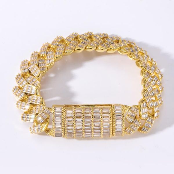 

link, chain 17mm rhombus lozenge hip hop iced out cuban link chains bracelets cubic zirconia crystal zircon women men copper jewelry gift, Black