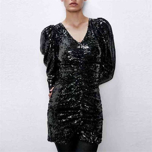 

spring autumn za women dresses sequined fashion dress bodycon long sleeve mini christmas party club vestidos 210422, Black;gray