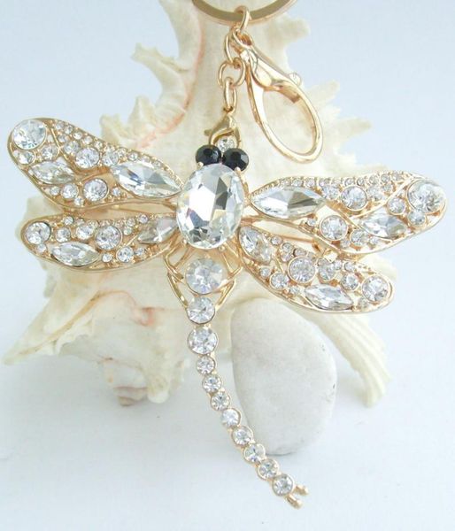 

keychains charming 3.74" gold tone clear rhinestone crystal dragonfly keychain pendant k05684c9, Silver