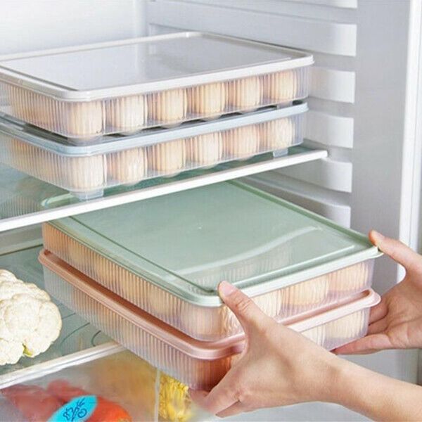 

transparent plastic egg storage box, kitchen stackable 24 racks bottles & jars