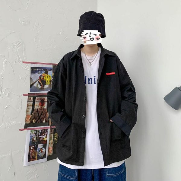 

men's casual shirts men harajuku solid color 2021 mens streetwear long sleeve male vintage korean fashions oversized shi, White;black