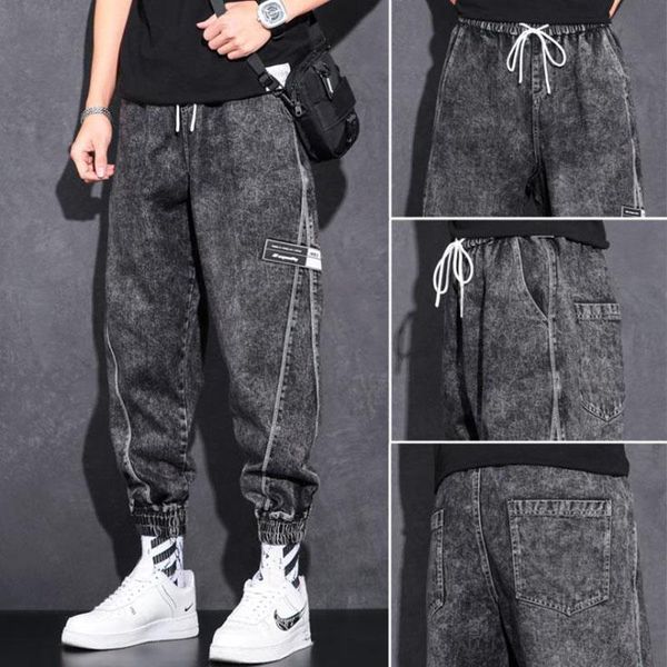 

men's jeans 2021 streetwear hip hop cargo pants mens elastic waist harem men joggers autumn and spring trousers, Blue