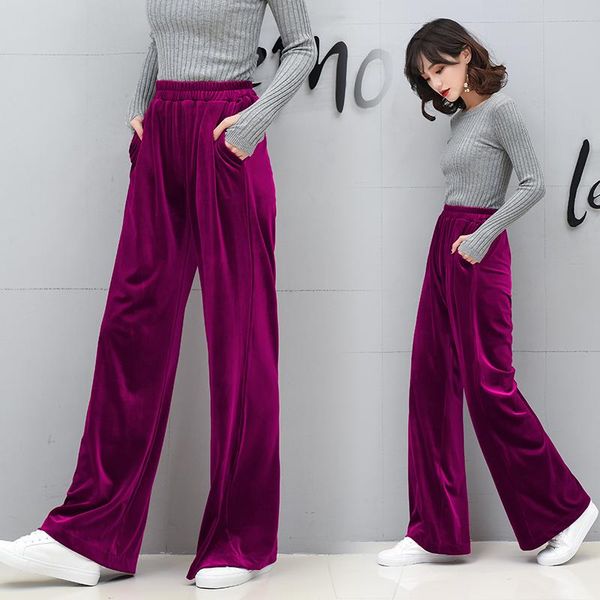 

women's pants & capris wkoud high waist trousers for women solid loose wide leg pleuche beautumn long female casual wear p8451, Black;white