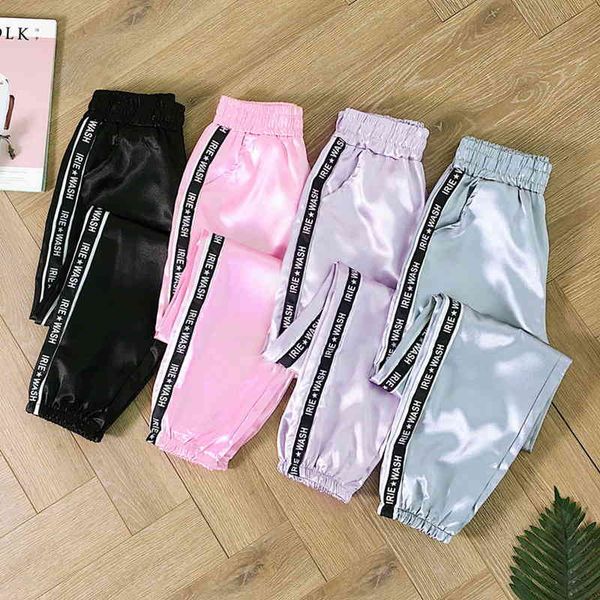 

women's pants & capris adisputent big pocket satin highlight harem women glossy sport ribbon trousers bf harajuku joggers sports 8njq, Black;white