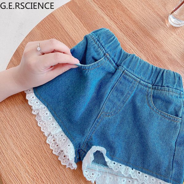 

2022 summer children kids denim jeans casual loose pants girls baby lace, Blue