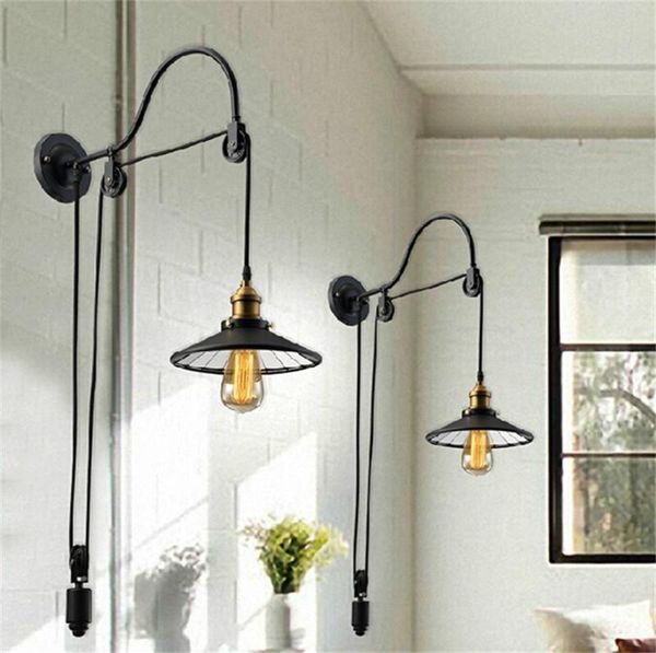 

wall lamp l20-loft vintage fashion antique lighting american style lift retractable pulley sconce for aisle stairs