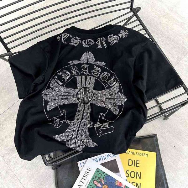 

65% off outlet online store 2021 summer fashion brand diamond black paris crew neck short sleeve loose t-shirt, White;black