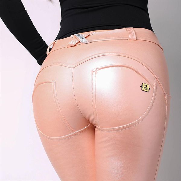 

wear pink leather metallic look women pants soft faux sweatpants workout, Black;white