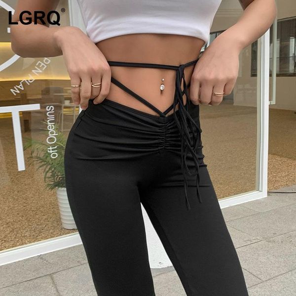 

women's pants & capris [lgrq] high elastic waist black bandage casual trousers skinny fit women fashion tide spring autumn 2021 19d506, Black;white