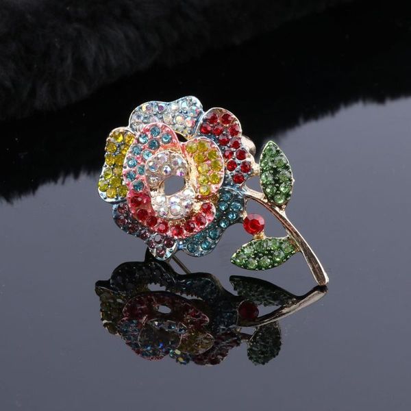 

pins, brooches vintage rose flower crystal rhinestone brooch pin dual-use costume corsage women party pendant jewelry with gift box, Gray