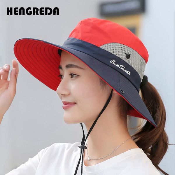 

wide brim hats bucket women summer sun uv cap fishing bonnet 2021 mesh breathable hiking beach holiday visor hat for girl lady, Blue;gray