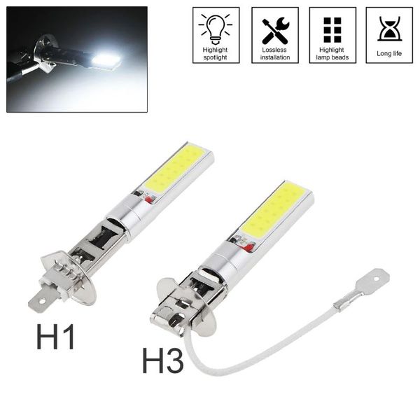 

car headlights 1pcs h1/h3 canbus super bright led bulb white fog light headlight cob 12v 20w 6000k running auto motorcycle lamps