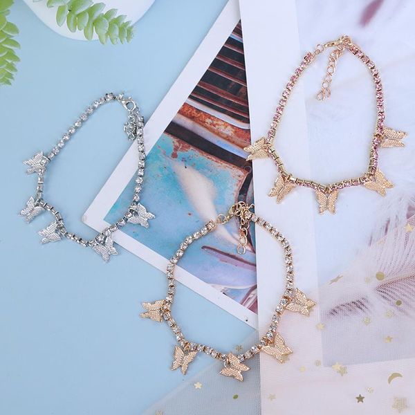 

anklets butterfly anklet rhinestone jewelry for women crystal pendant beach foot chain bracelet, Red;blue