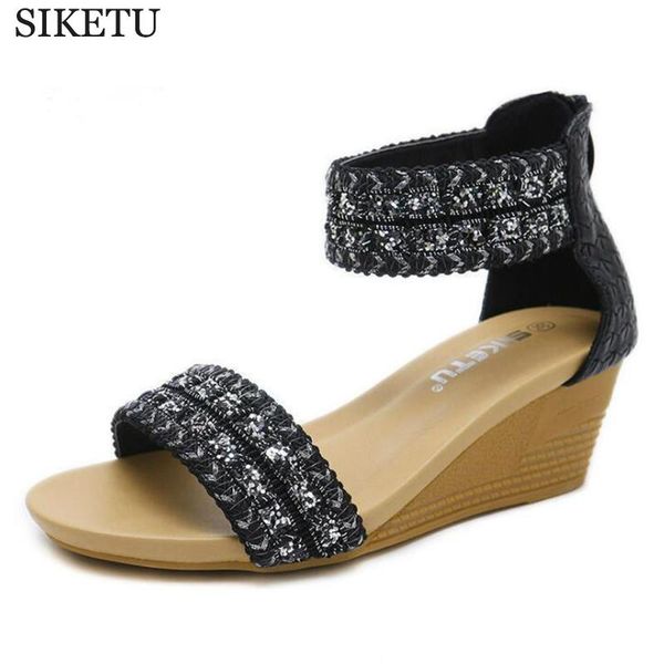 

women sandals high heels summer platform wedge peep toe beach shoes fashion comfortable plus size sandalias mujer c3, Black