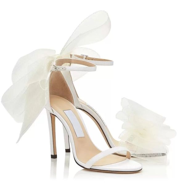 

2022 famous aveline sandals women high heels mesh bows ankle strap gladiator sandalias exquisite stiletto-heel wedding,party,dress,evening, Black