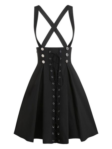 

kenancy plus size 3xl black casual skirt gothic streetwear women lace up button a line double breasted mini solid skirts