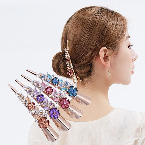 

hair clips & barrettes korean version of flower crystal horn hairpin alloy duckbill female fashion jewelry, Golden;silver