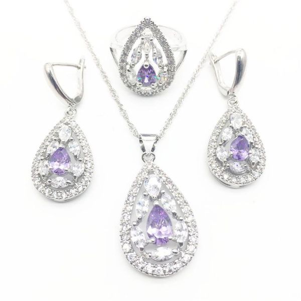 

earrings & necklace australia purple opal white stones silver color jewelry sets for women pendant drop rings