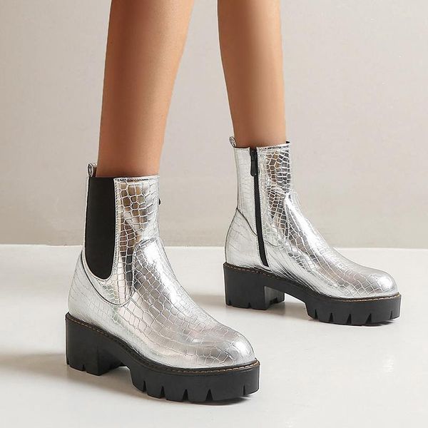 

boots 2021 fashion women yellow silver high heels platform winter warm fur ankle waterproof cowboy boot big size shoes, Black