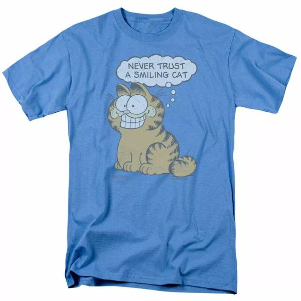 

garfield smiling cat t shirt mens licensed cat jim davis comic tee carolina blue, White;black