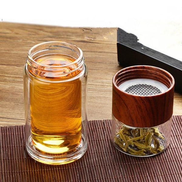 

wine glasses 2pcs/lot tea separation cup double layer glass transparent water portable office creative